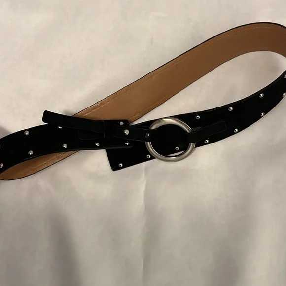 Vince Camuto leather fashion belt. Black suede with silver rivets and buckle. - Picture 2 of 3
